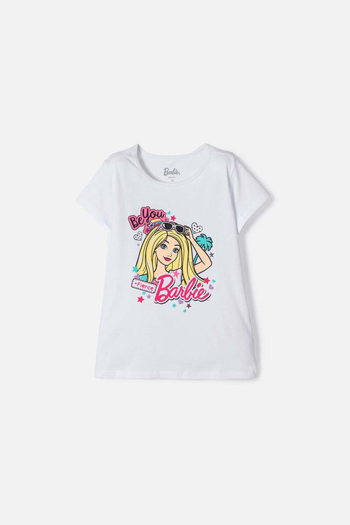 GIRLS' BARBIE PRINTED WHITE T-SHIRT