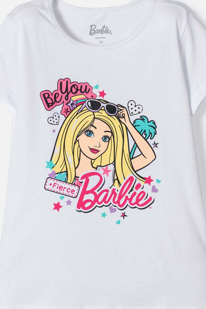 CAMISETA DE LA BARBIE ESTAMPADA BLANCA PARA NIÑA