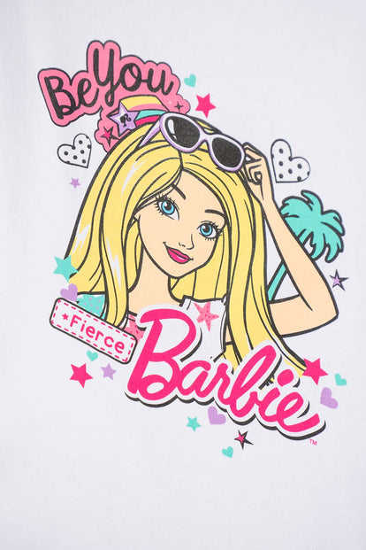 CAMISETA DE LA BARBIE ESTAMPADA BLANCA PARA NIÑA
