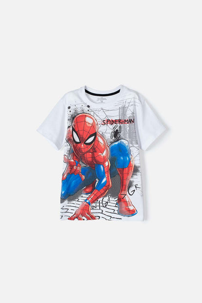 CAMISETA DE SPIDER-MAN MANGA CORTA BLANCA PARA NIÑO