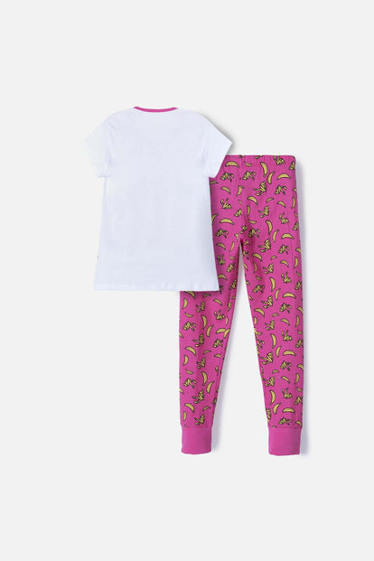 PIJAMA DE MINIONS CON PANTALÓN LARGO BLANCO Y FUCSIA PARA NIÑA