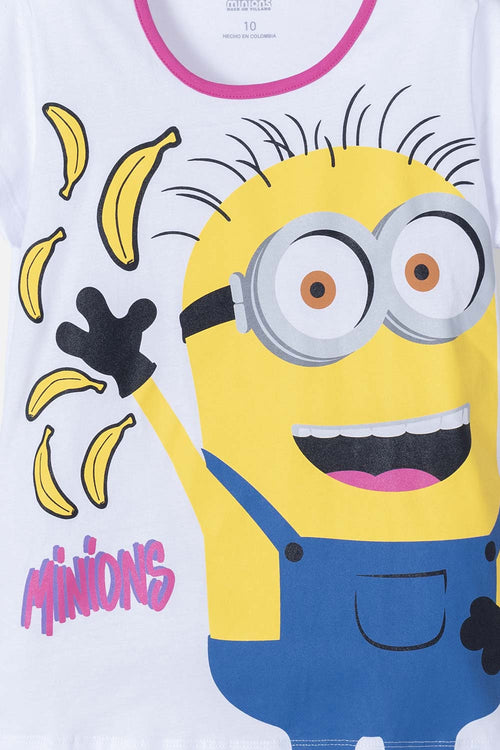 PIJAMA DE MINIONS CON PANTALÓN LARGO BLANCO Y FUCSIA PARA NIÑA
