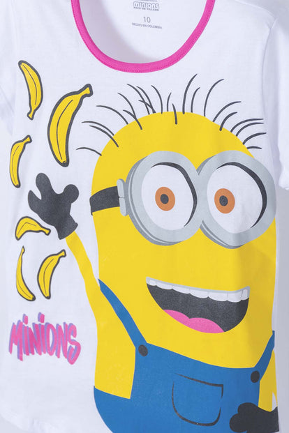 PIJAMA DE MINIONS CON PANTALÓN LARGO BLANCO Y FUCSIA PARA NIÑA