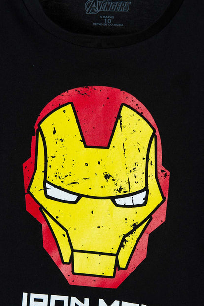 CAMISETA DE IRON MAN MANGA CORTA NEGRA PARA NIÑO