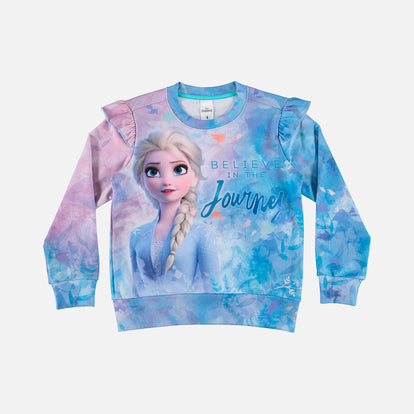 BUZO DE FROZEN CUELLO REDONDO AZUL PARA NIÑA