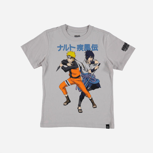 CAMISETA DE NARUTO MANGA CORTA GRIS PARA TEEN NIÑO