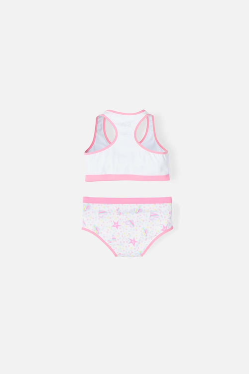 CONJUNTO DE TOP Y PANTY DE BARBIE BLANCO Y ROSADO PARA NIÑA