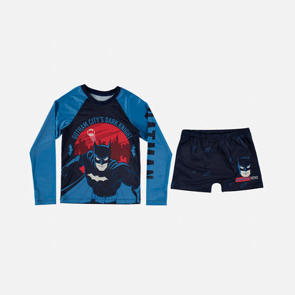 CONJUNTO DE BAÑO DE BATMAN MANGA LARGA AZUL Y ROJO PARA NIÑO
