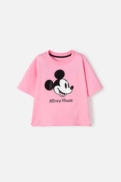 CAMISETA DE MICKEY MOUSE MANGA CORTA ROSADA PARA NIÑA