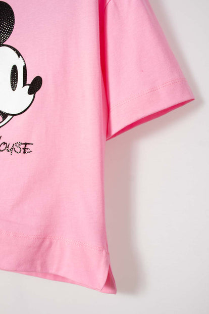 CAMISETA DE MICKEY MOUSE MANGA CORTA ROSADA PARA NIÑA