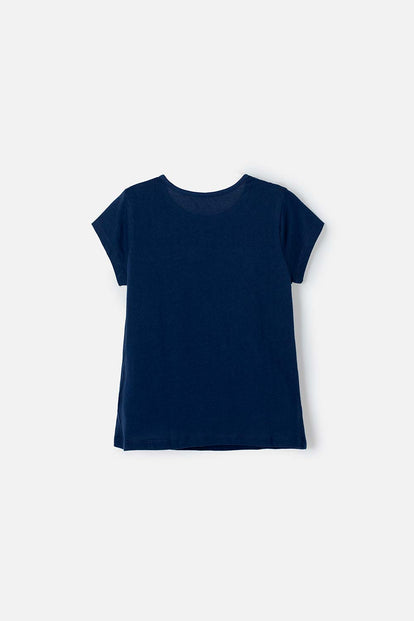 CAMISETA DE WONDER WOMAN MANGA CORTA  AZUL PARA NIÑA