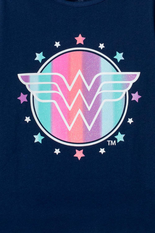 CAMISETA DE WONDER WOMAN MANGA CORTA  AZUL PARA NIÑA