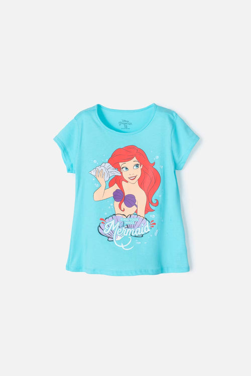 GIRL'S BLUE THE LITTLE MERMAID PRINTED T-SHIRT