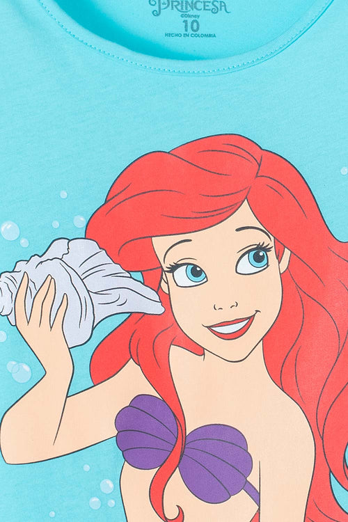 GIRL'S BLUE THE LITTLE MERMAID PRINTED T-SHIRT