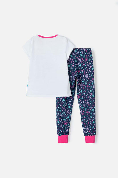 PIJAMA DE ENCANTO PANTALÓN LARGO BLANCO Y MORADO PARA NIÑA