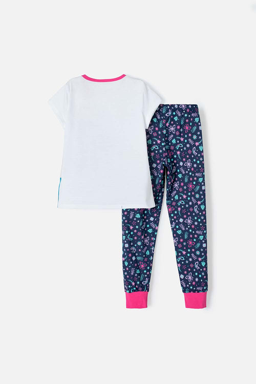 PIJAMA DE ENCANTO PANTALÓN LARGO BLANCO Y MORADO PARA NIÑA