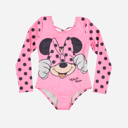 VESTIDO DE BAÑO DE MINNIE MANGA LARGA ROSADO PARA NIÑA