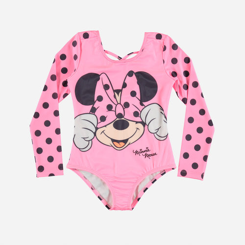 VESTIDO DE BAÑO DE MINNIE MANGA LARGA ROSADO PARA NIÑA