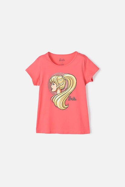 CAMISETA DE BARBIE  MANGA CORTA ROSADA PARA NIÑA