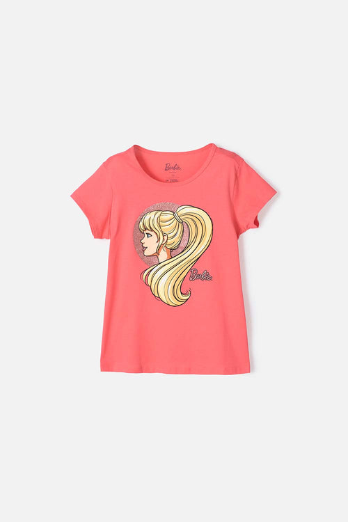 CAMISETA DE BARBIE  MANGA CORTA ROSADA PARA NIÑA