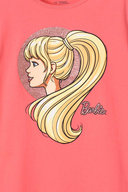 CAMISETA DE BARBIE  MANGA CORTA ROSADA PARA NIÑA