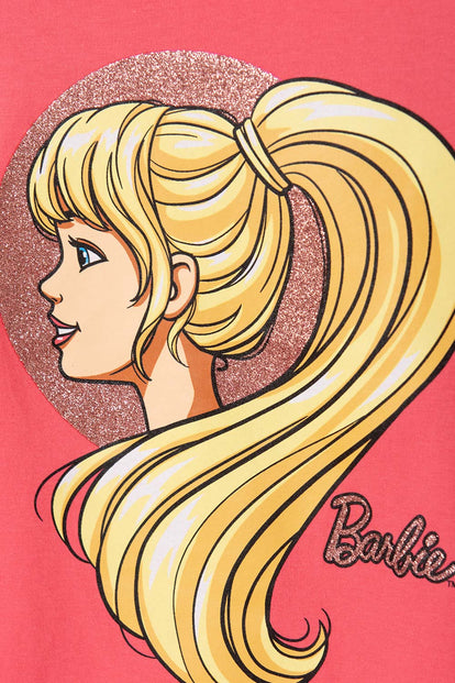 CAMISETA DE BARBIE  MANGA CORTA ROSADA PARA NIÑA