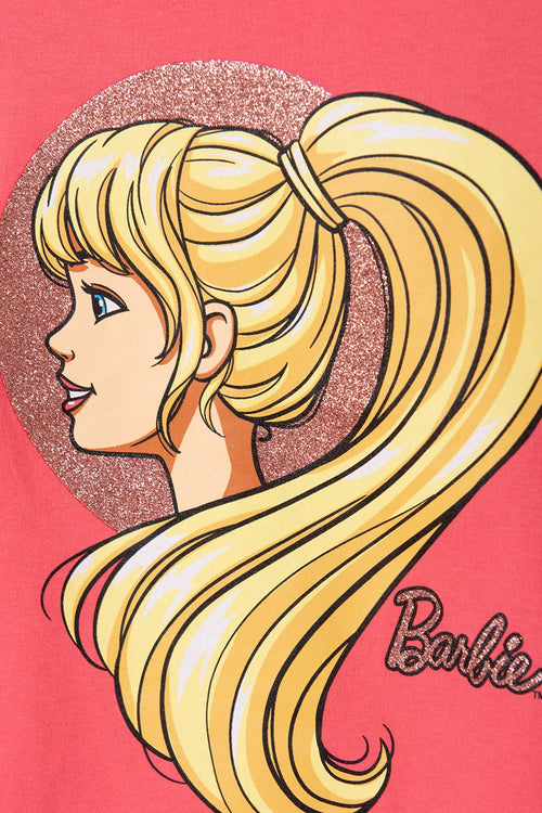 CAMISETA DE BARBIE  MANGA CORTA ROSADA PARA NIÑA