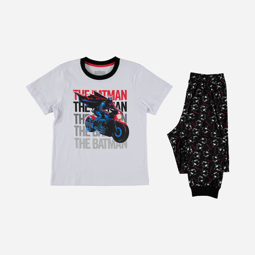 BOY'S PAJAMAS, SHORT SLEEVE/LONG PANTS WHITE/RED BATMAN DC COMICS