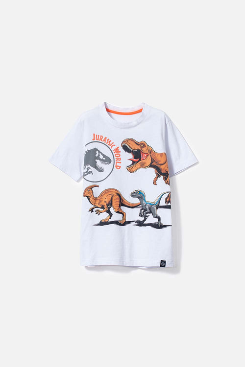CAMISETA DE NIÑO, MANGA CORTA BLANCA DE JURASSIC WORLD