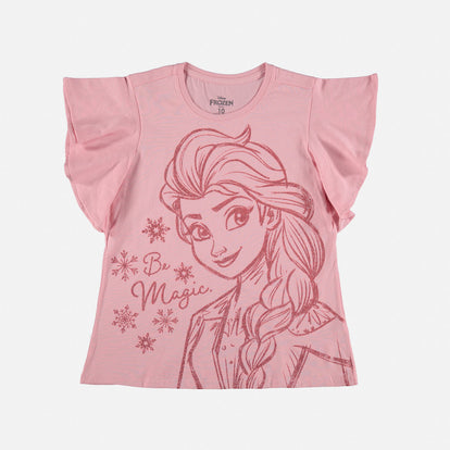 CAMISETA DE ELSA ESTAMPADA ROSADA PARA NIÑA