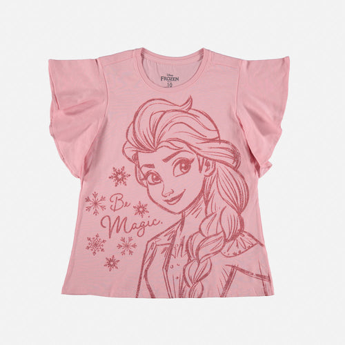CAMISETA DE ELSA ESTAMPADA ROSADA PARA NIÑA