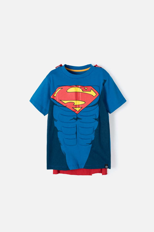 CAMISETA DE SUPERMAN MANGA CORTA CON CAPA REMOVIBLE PARA NIÑO
