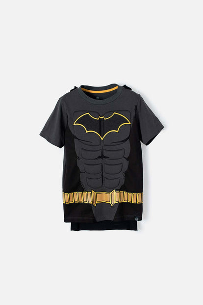 CAMISETA DE BATMAN MANGA CORTA CON CAPA REMOVIBLE