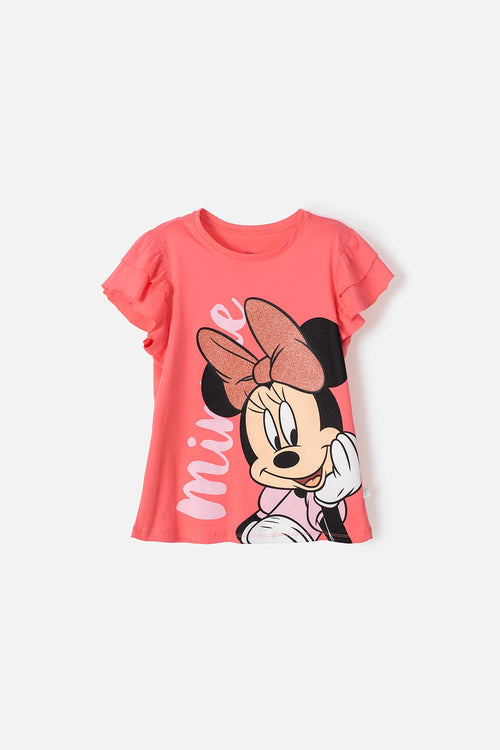 GIRL'S SALMON PRINT MINNIE MOUSE T-SHIRT