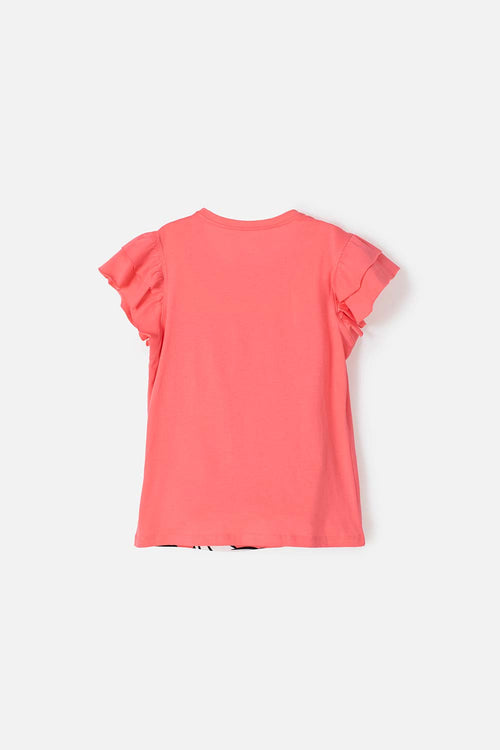 GIRL'S SALMON PRINT MINNIE MOUSE T-SHIRT