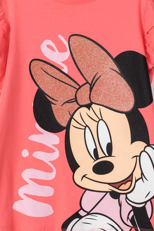 GIRL'S SALMON PRINT MINNIE MOUSE T-SHIRT