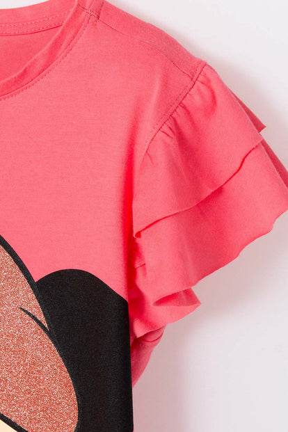 CAMISETA DE MINNIE MOUSE ESTAMPADA SALMÓN PARA NIÑA