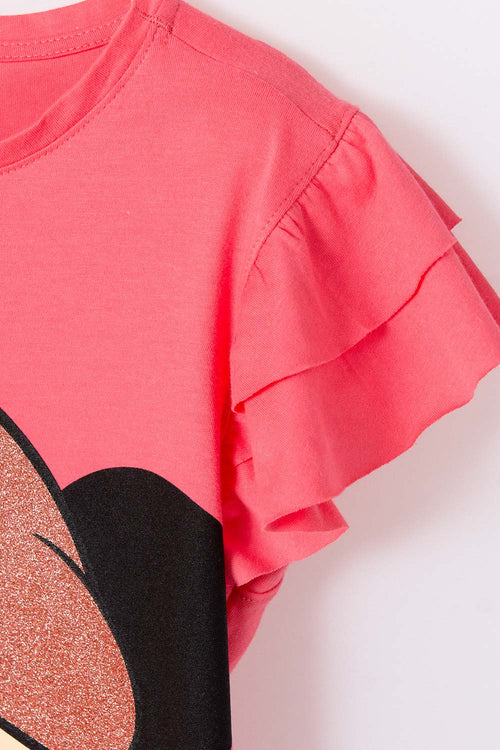 GIRL'S SALMON PRINT MINNIE MOUSE T-SHIRT