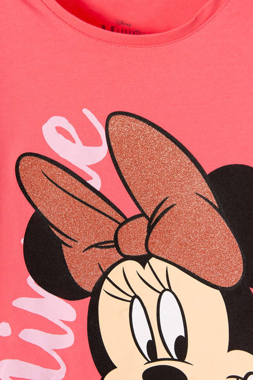 GIRL'S SALMON PRINT MINNIE MOUSE T-SHIRT