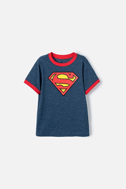 CAMISETA DE SUPERMAN ESTAMPADA AZUL Y ROJA PARA NIÑO