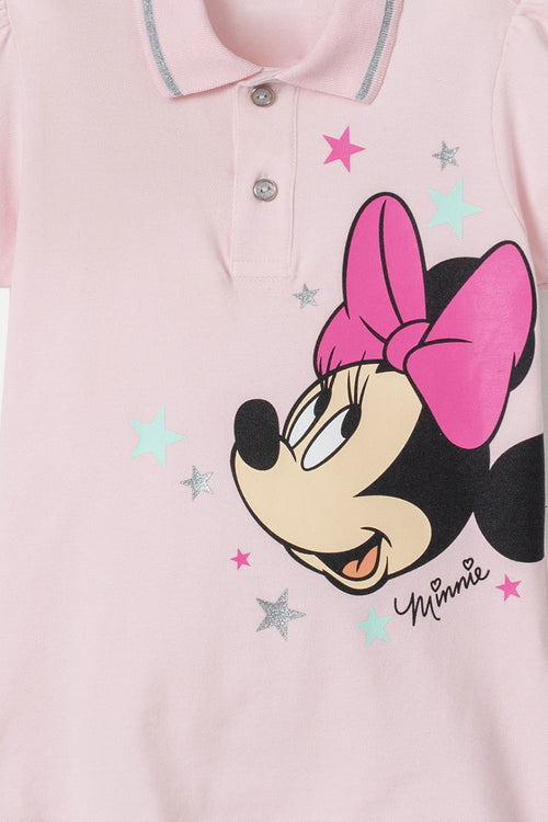 CAMISETA DE MINNIE MOUSE ROSADA TIPO POLO PARA NIÑA