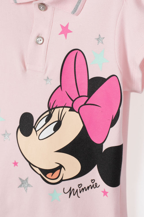 CAMISETA DE MINNIE MOUSE ROSADA TIPO POLO PARA NIÑA