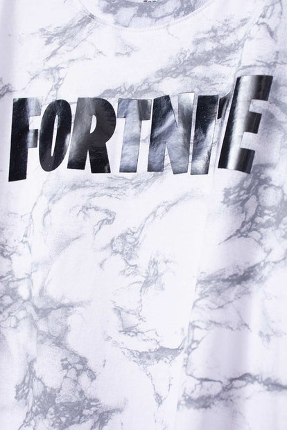 CAMISETA DE FORTNITE MANGA CORTA BLANCA Y GRIS PARA NIÑO