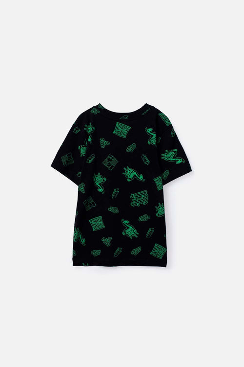 BOY'S BLACK AND GREEN SHORT-SLEEVED FORTNITE T-SHIRT