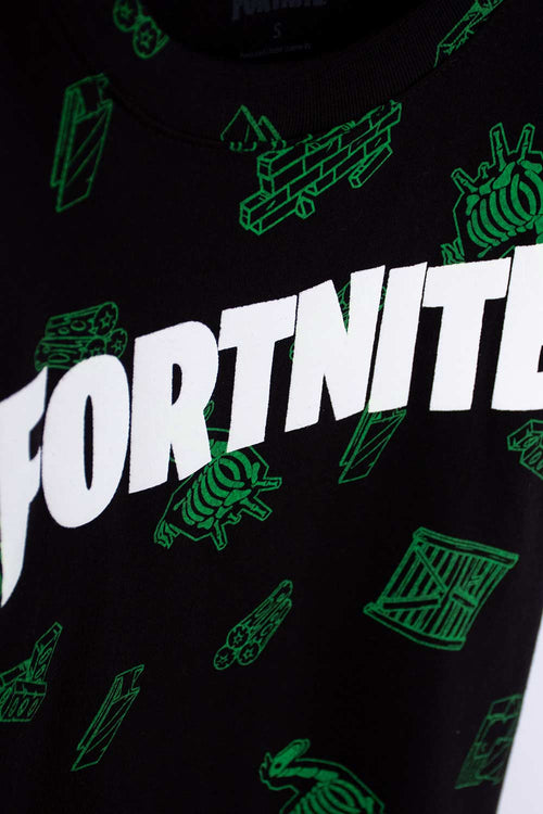 BOY'S BLACK AND GREEN SHORT-SLEEVED FORTNITE T-SHIRT