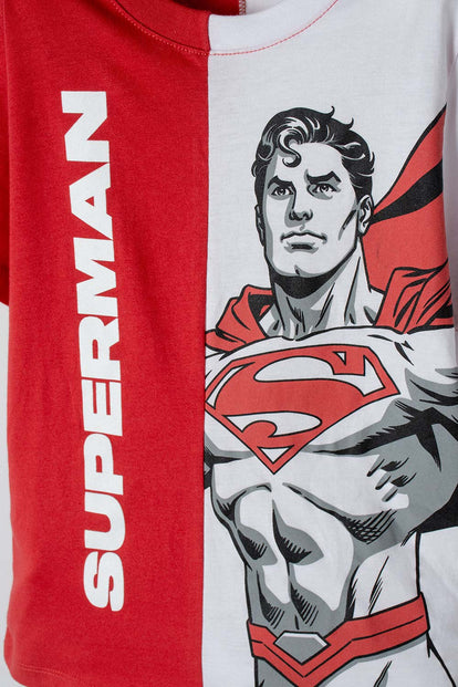 CAMISETA DE SUPERMAN MANGA CORTA ROJO Y BLANCO PARA NIÑO