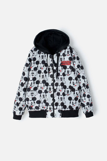 BUZO DE  MICKEY MOUSE CON CAPUCHA NEGRO, BLANCO Y ROJO PARA NIÑA