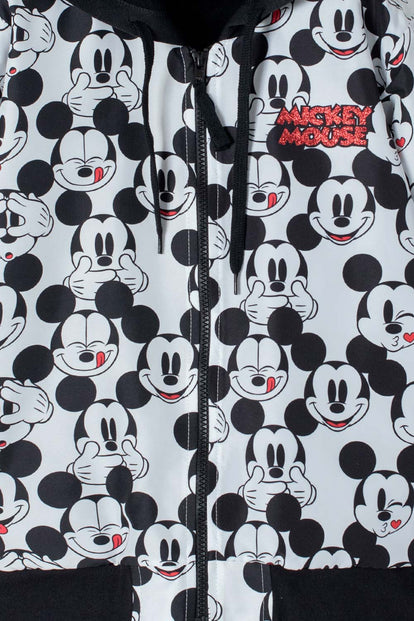 BUZO DE  MICKEY MOUSE CON CAPUCHA NEGRO, BLANCO Y ROJO PARA NIÑA