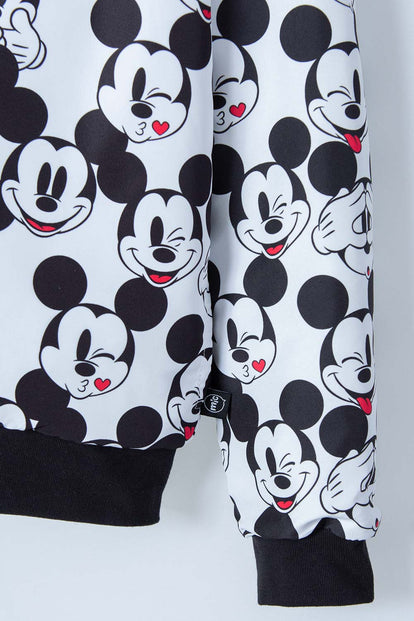 BUZO DE  MICKEY MOUSE CON CAPUCHA NEGRO, BLANCO Y ROJO PARA NIÑA