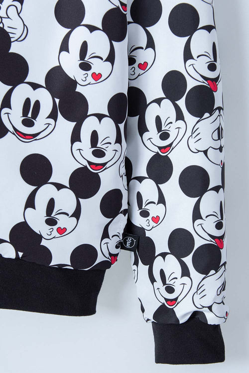BUZO DE  MICKEY MOUSE CON CAPUCHA NEGRO, BLANCO Y ROJO PARA NIÑA